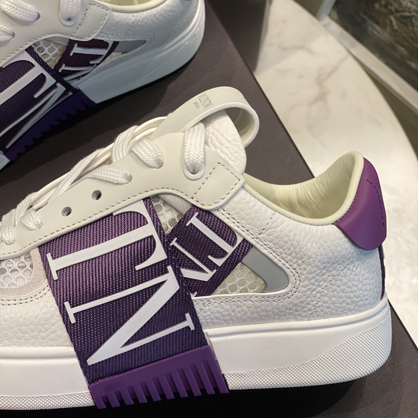 Valenti Low-Top Calfskin And Mesh VL7N Sneaker With Bands - FashionPlug