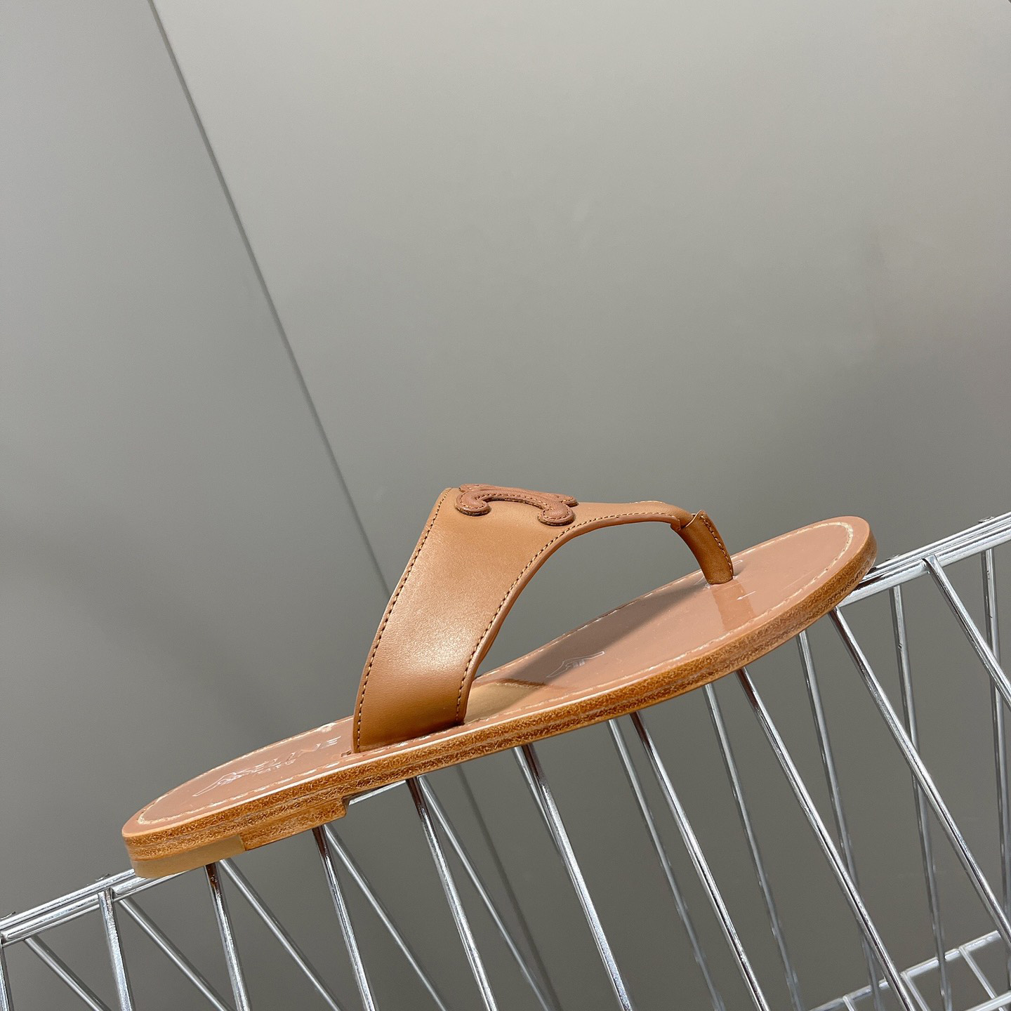 Celine Triomphe Flat Thong In Calfskin Tan - FashionPlug