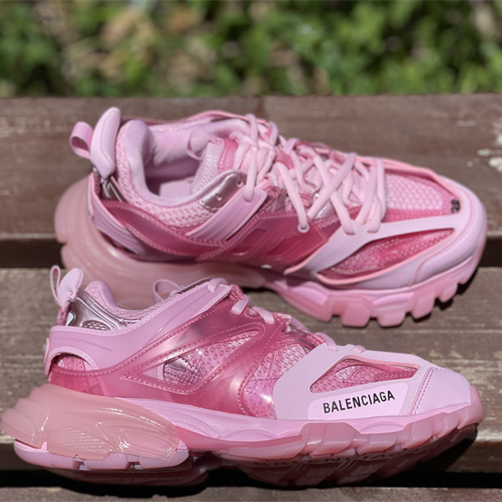 Balenciaga Track Sneaker Clear Sole In Pink Mesh And Nylon - FashionPlug