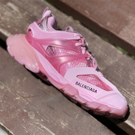 Balenciaga Track Sneaker Clear Sole In Pink Mesh And Nylon - FashionPlug