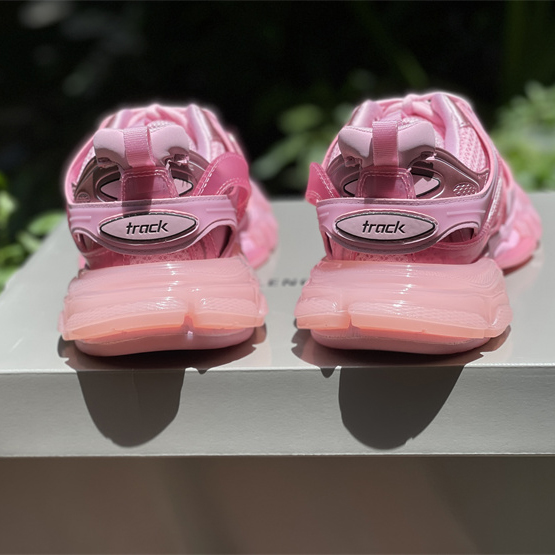 Balenciaga Track Sneaker Clear Sole In Pink Mesh And Nylon - FashionPlug