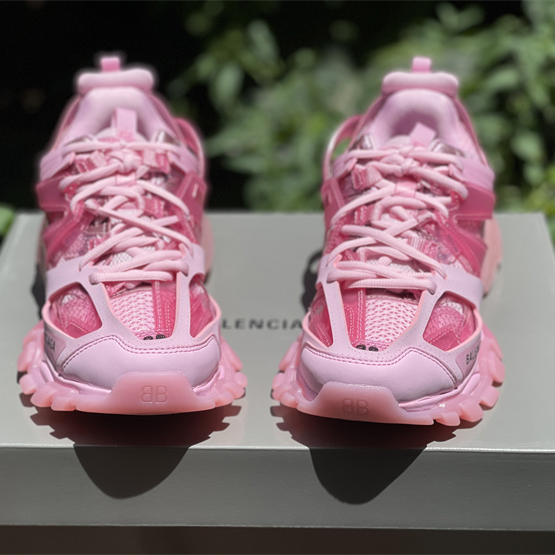 Balenciaga Track Sneaker Clear Sole In Pink Mesh And Nylon - FashionPlug