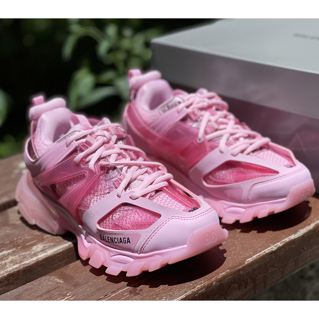 Balenciaga Track Sneaker Clear Sole In Pink Mesh And Nylon - FashionPlug