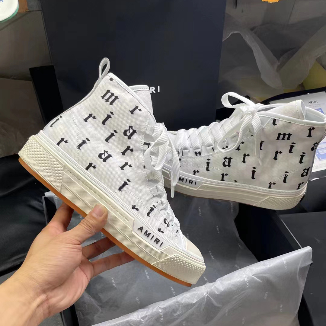 Amiri Logo-Print Canvas High-Top Sneakers - FashionPlug