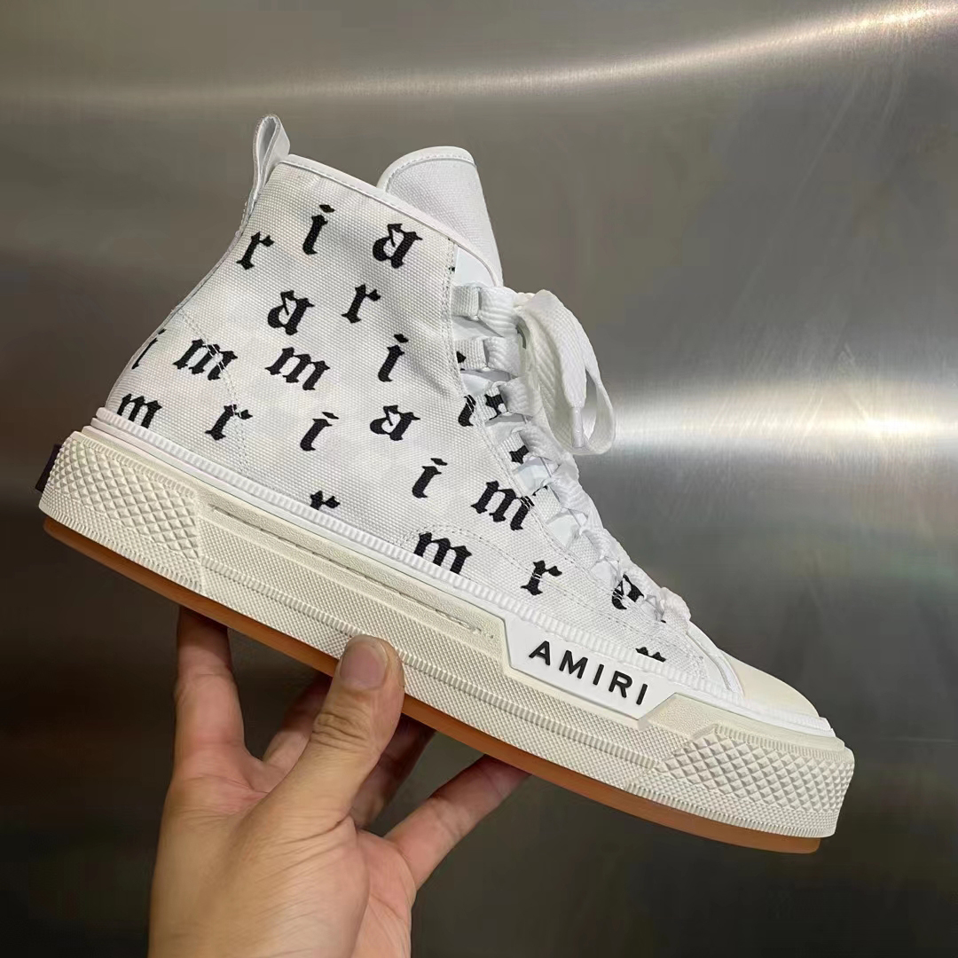 Amiri Logo-Print Canvas High-Top Sneakers - FashionPlug