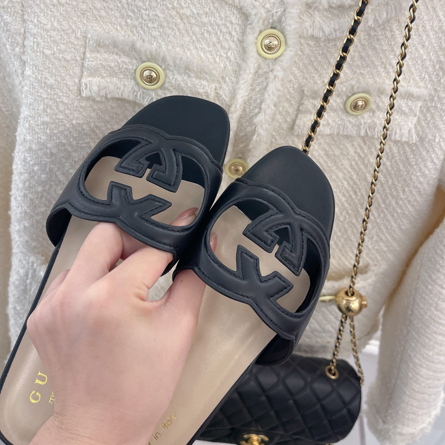 Gucci Women's Interlocking G Cut-Out Slide Sandal - FashionPlug