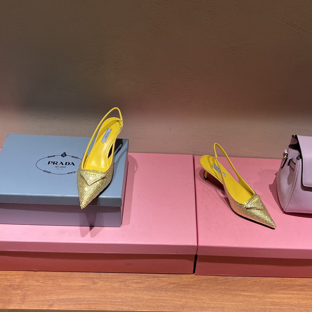 Prada Satin Sling-Back Pumps With Crystals(5.5cm) - FashionPlug