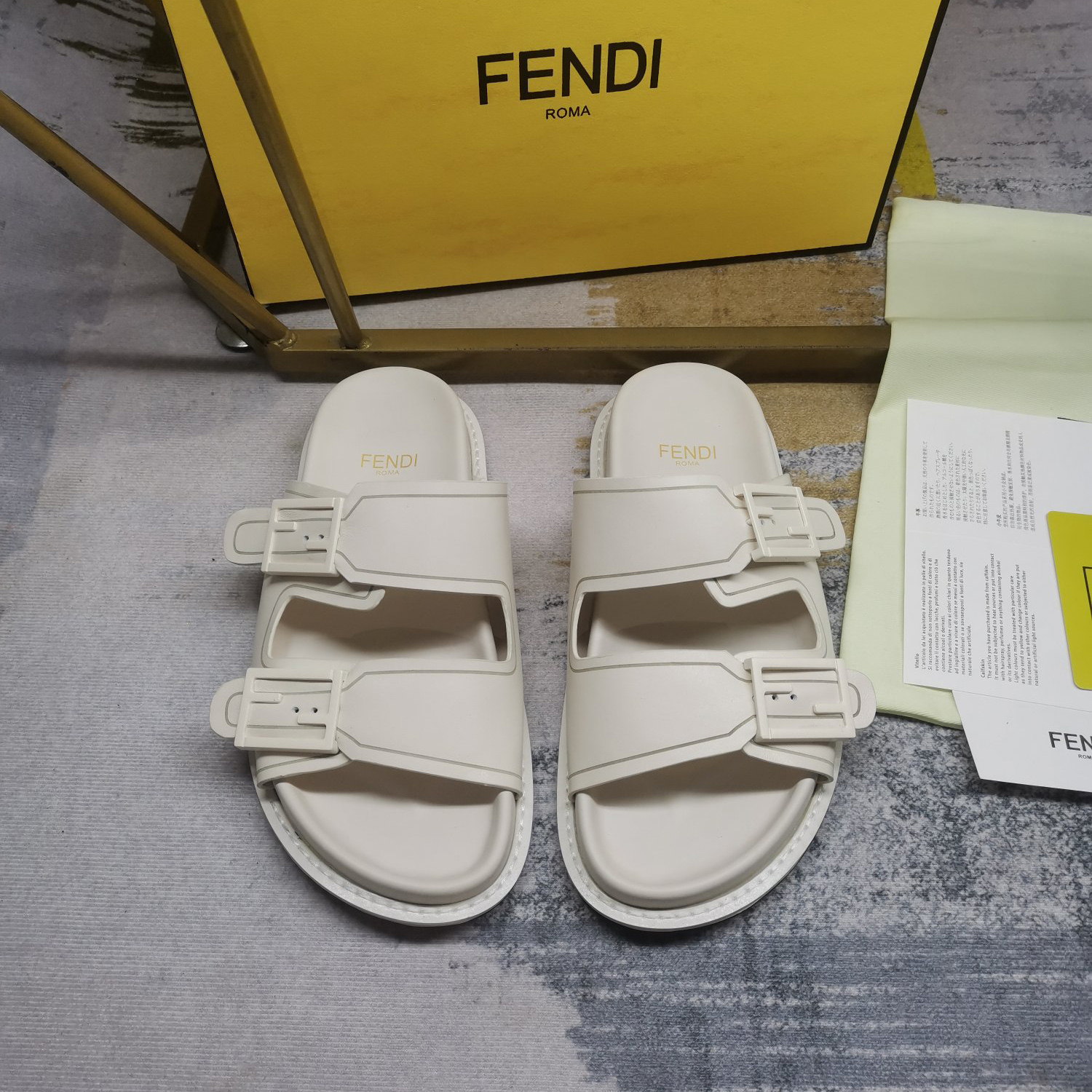 Fendi Feel WhiteFF Fabric Slides - FashionPlug