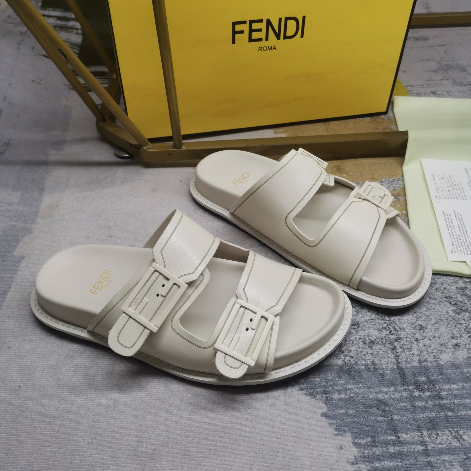 Fendi Feel WhiteFF Fabric Slides - FashionPlug