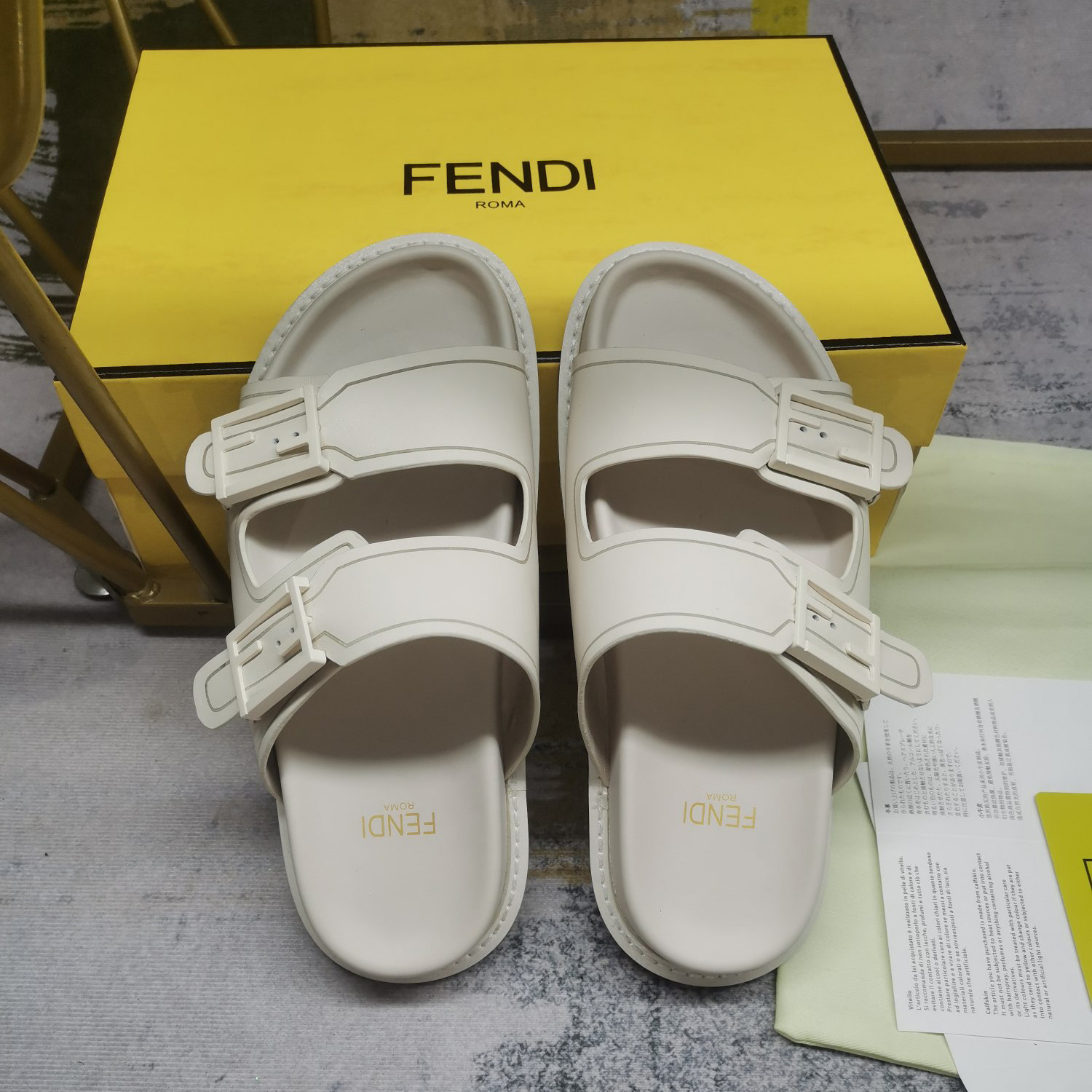 Fendi Feel WhiteFF Fabric Slides - FashionPlug