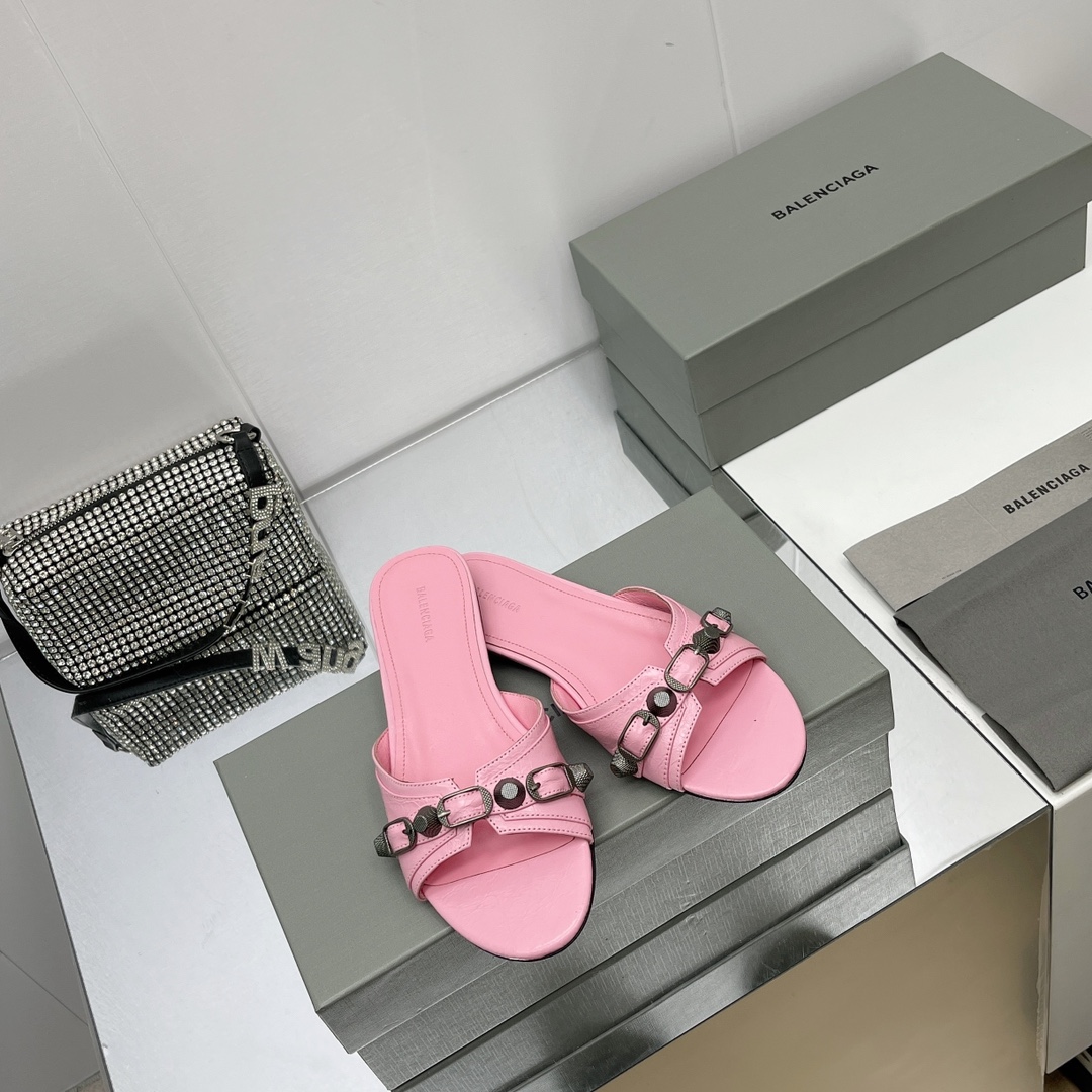 Balenciaga Cagole Sandal In Pink Arena Lambskin - FashionPlug