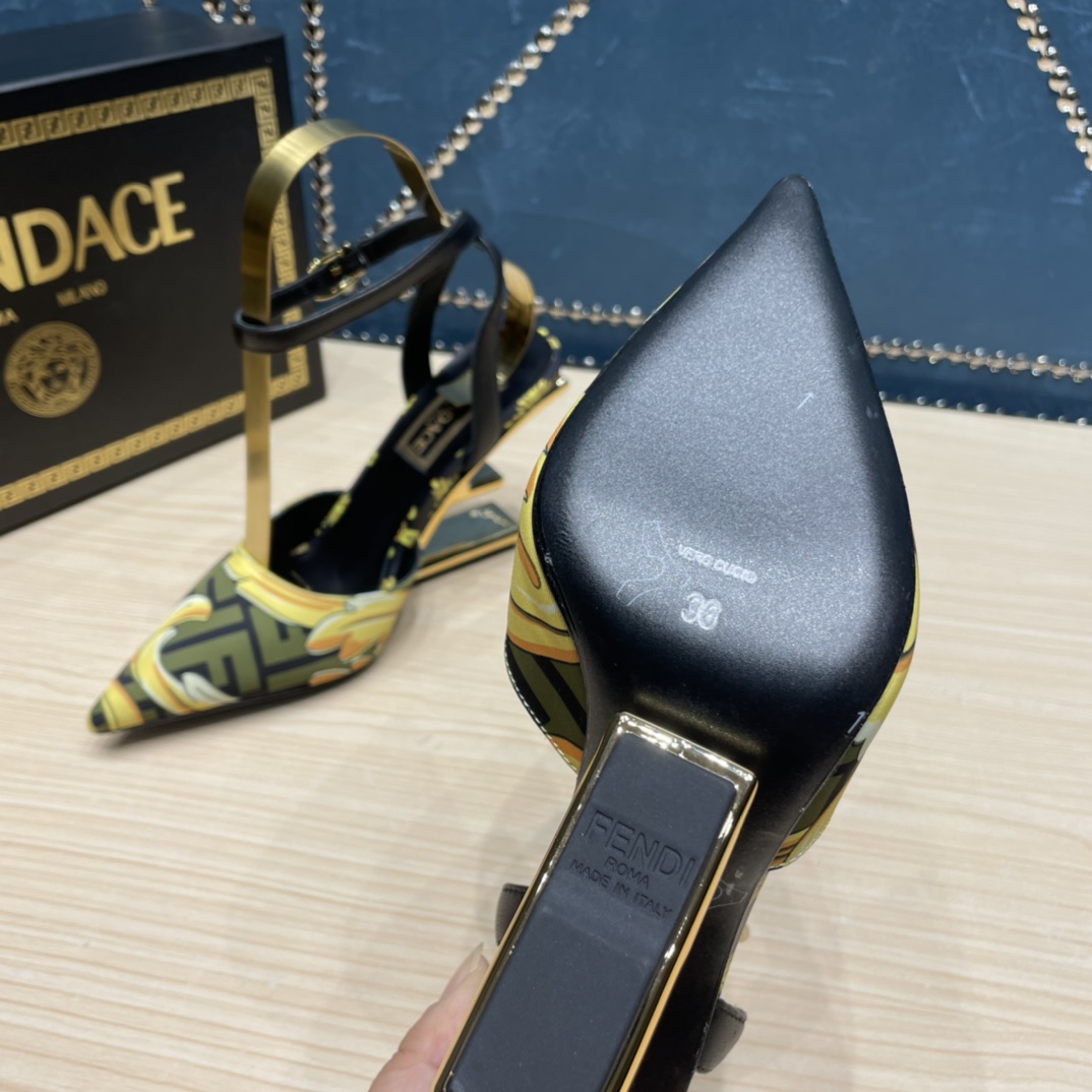 Fendi x Versace Fendace Printed Silk High-Heeled Slingbacks - FashionPlug