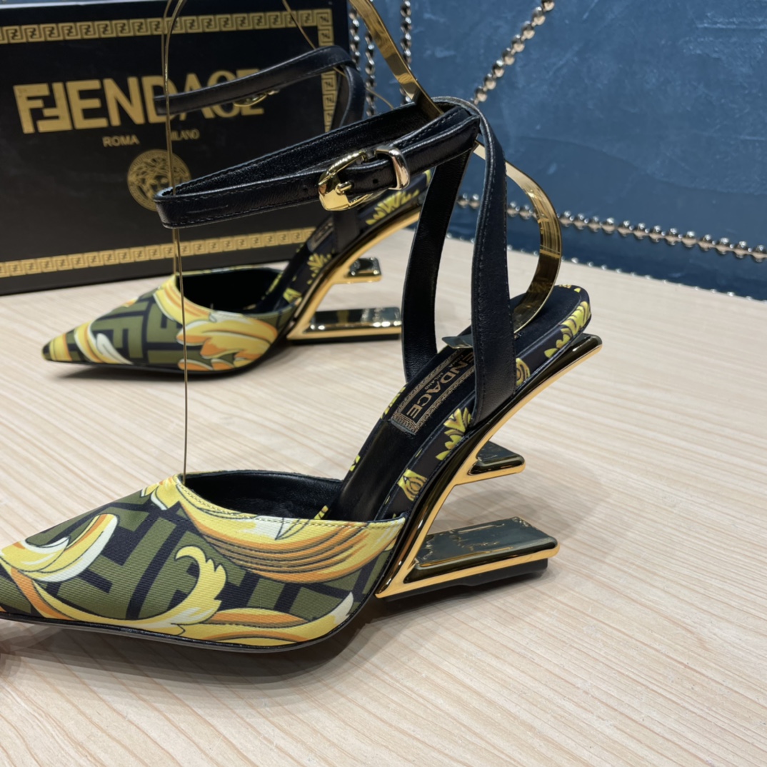 Fendi x Versace Fendace Printed Silk High-Heeled Slingbacks - FashionPlug
