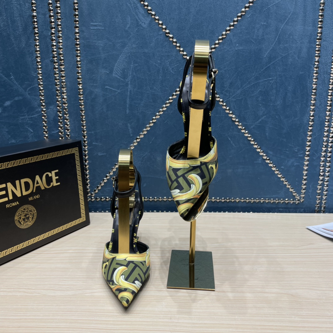 Fendi x Versace Fendace Printed Silk High-Heeled Slingbacks - FashionPlug