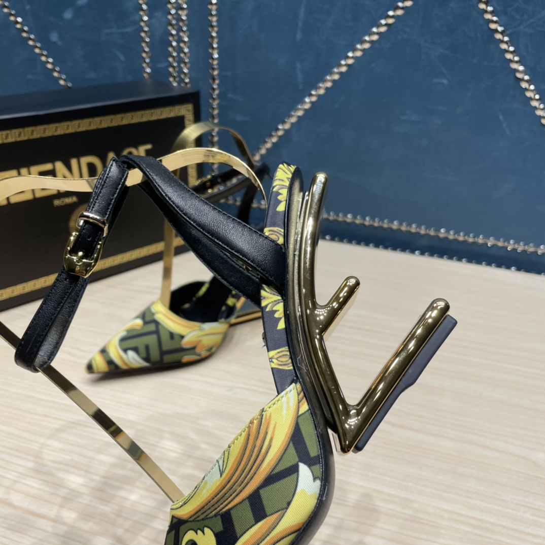 Fendi x Versace Fendace Printed Silk High-Heeled Slingbacks - FashionPlug