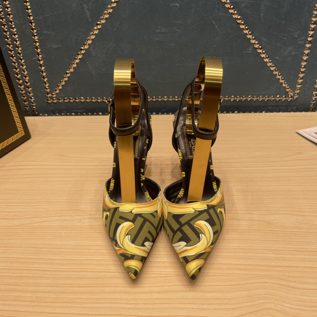 Fendi x Versace Fendace Printed Silk High-Heeled Slingbacks - FashionPlug