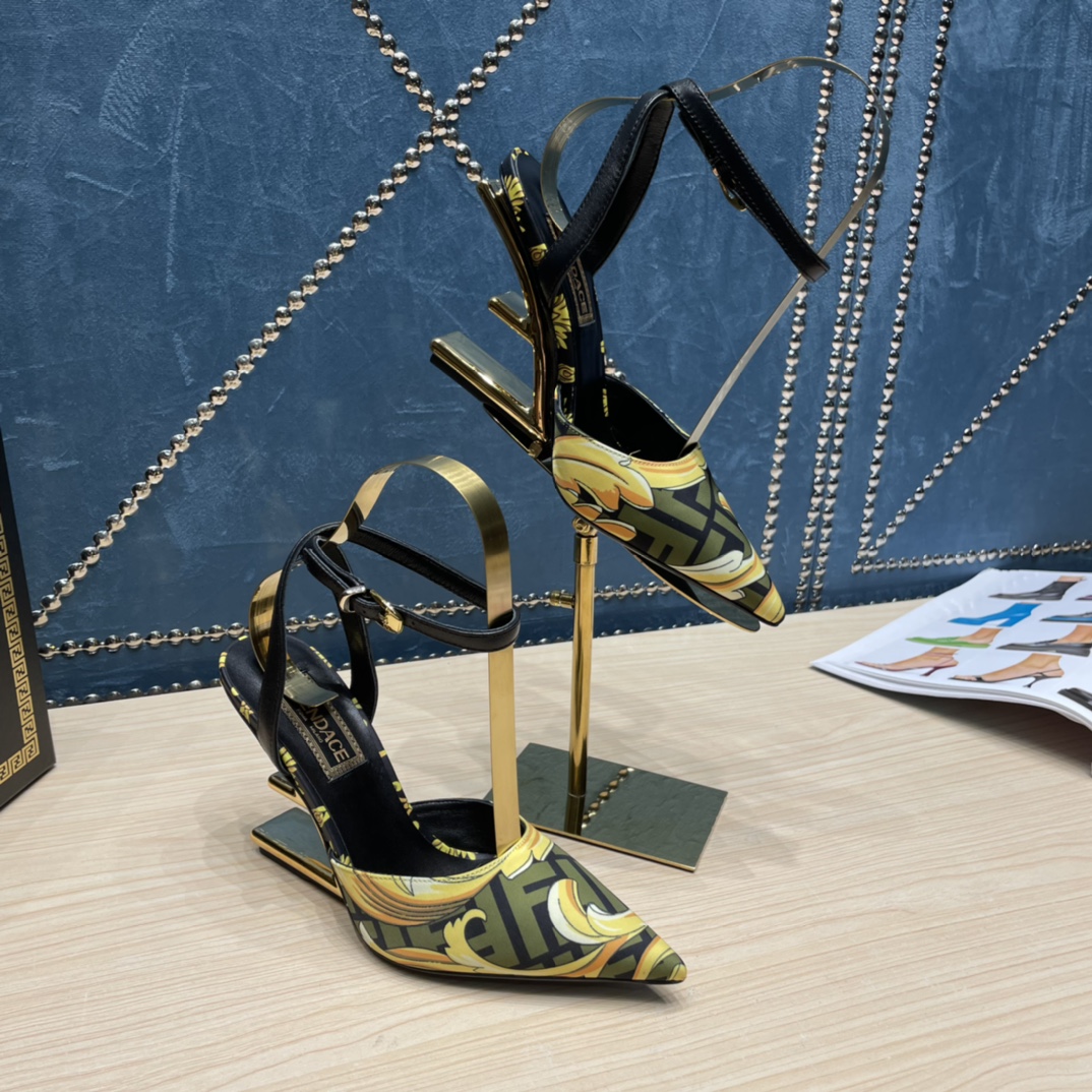 Fendi x Versace Fendace Printed Silk High-Heeled Slingbacks - FashionPlug