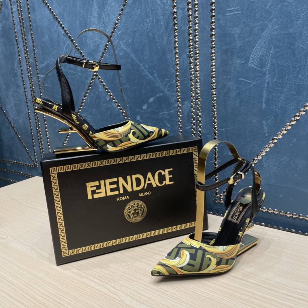 Fendi x Versace Fendace Printed Silk High-Heeled Slingbacks - FashionPlug