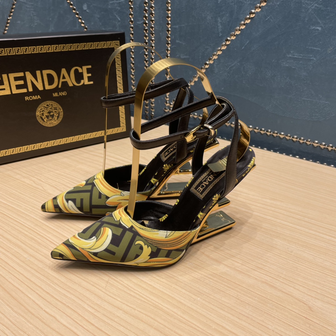 Fendi x Versace Fendace Printed Silk High-Heeled Slingbacks - FashionPlug