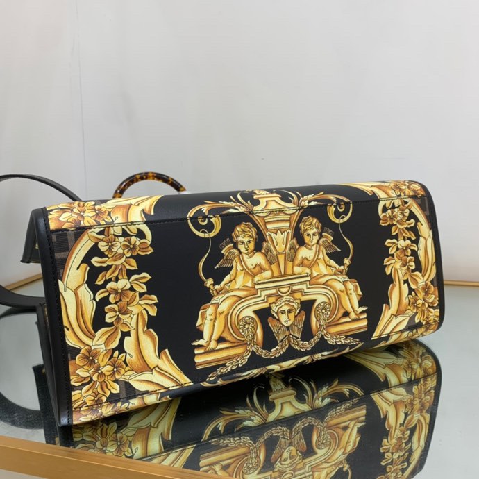 Versace x Fendi Sunshine Medium Fendace Printed White Leather Shopper(35-31-17cm) - FashionPlug