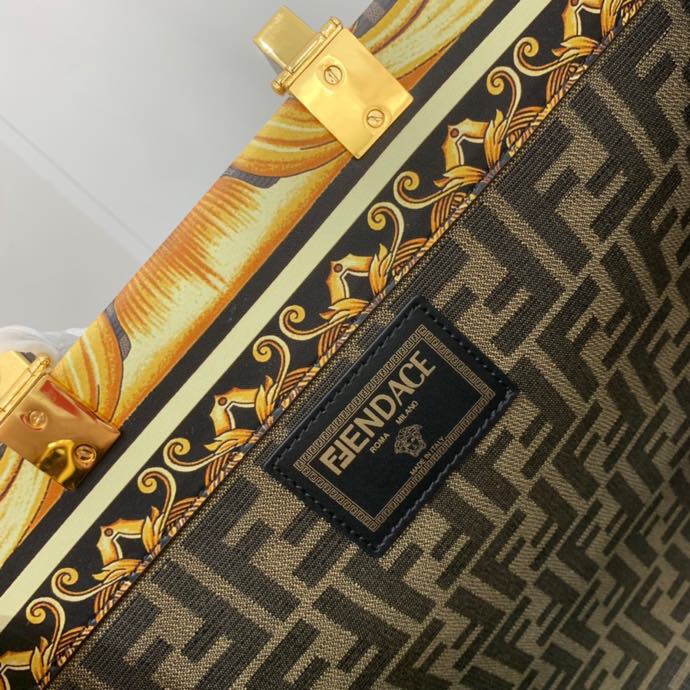 Versace x Fendi Sunshine Medium Fendace Printed White Leather Shopper(35-31-17cm) - FashionPlug