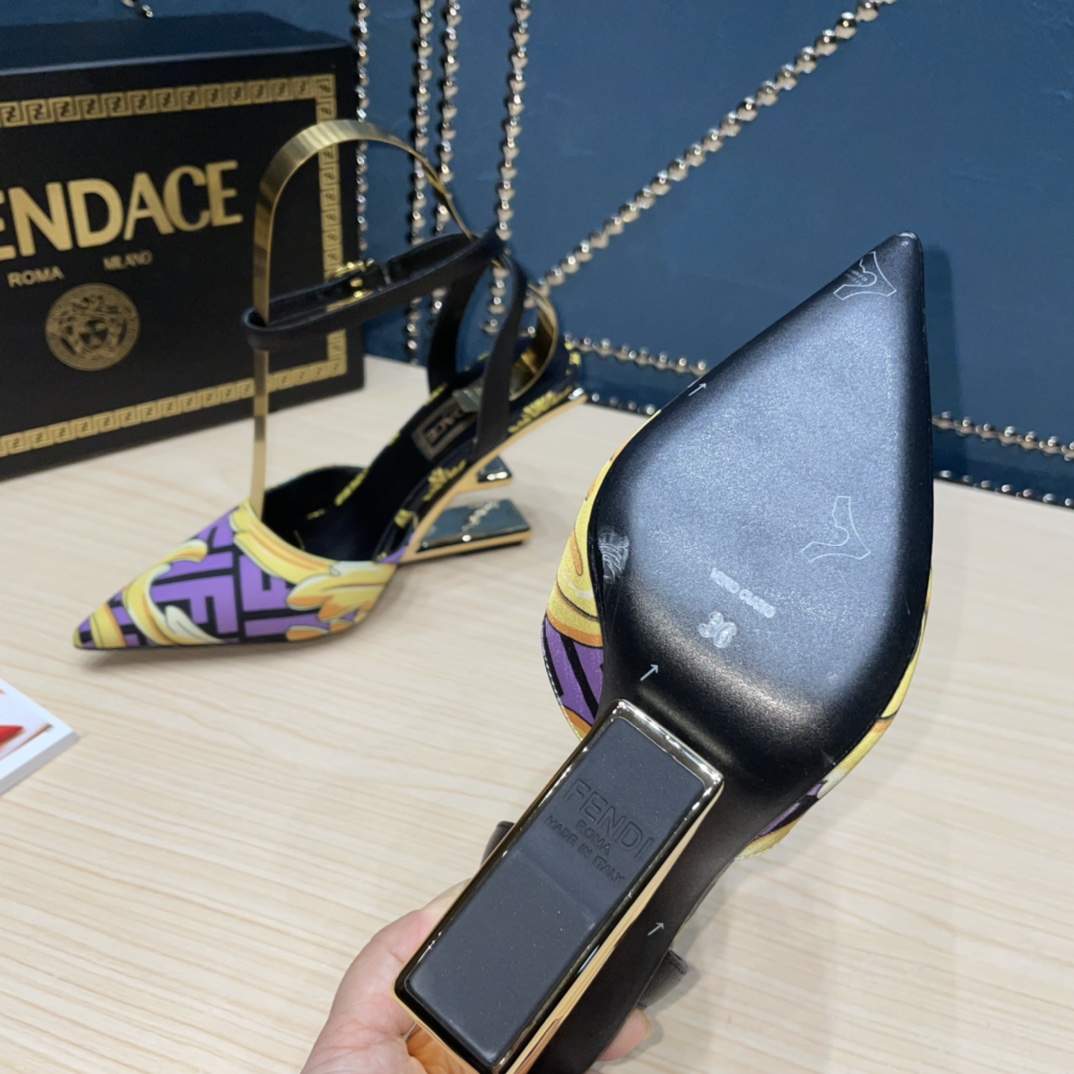 Fendi x Versace Fendace Printed Silk High-Heeled Slingbacks - FashionPlug