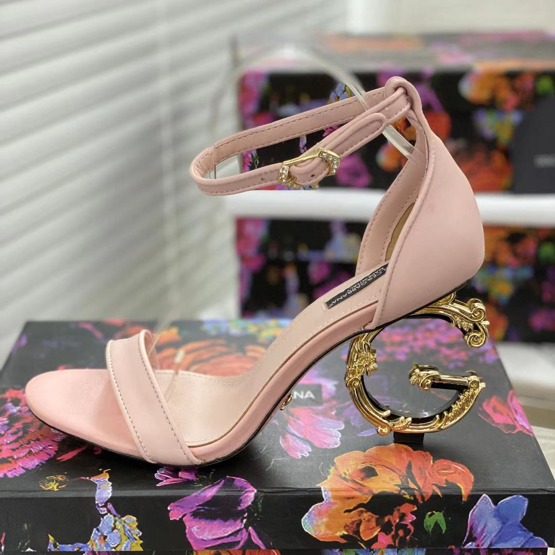 Dolce & Gabbana Nappa Leather Sandals With Baroque DG Heel - FashionPlug
