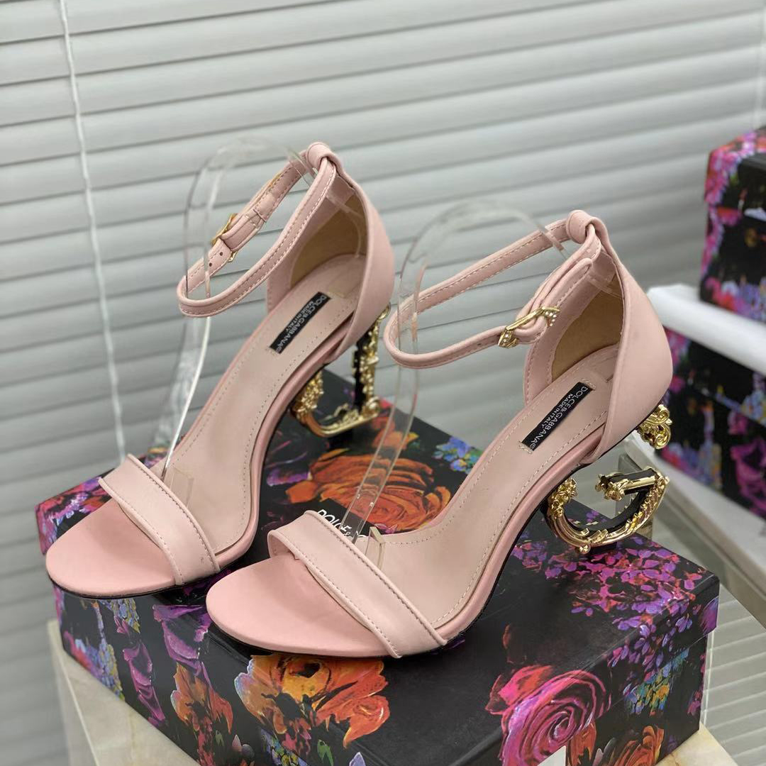 Dolce & Gabbana Nappa Leather Sandals With Baroque DG Heel - FashionPlug