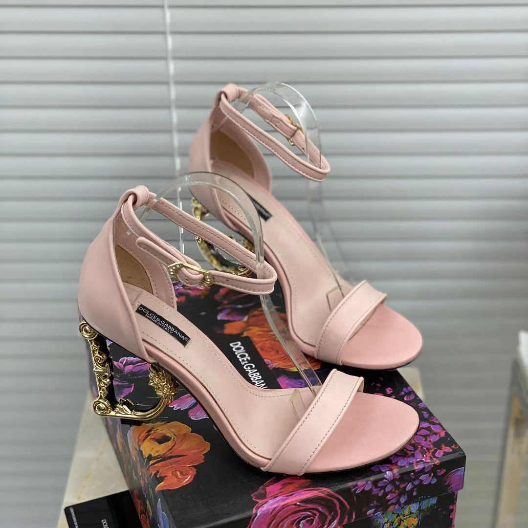 Dolce & Gabbana Nappa Leather Sandals With Baroque DG Heel - FashionPlug