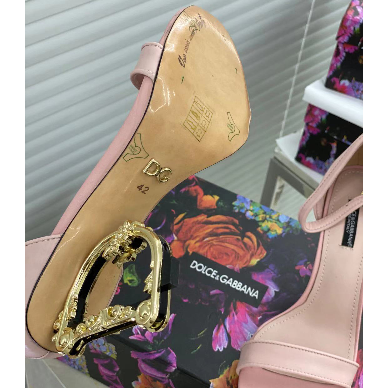 Dolce & Gabbana Nappa Leather Sandals With Baroque DG Heel - FashionPlug
