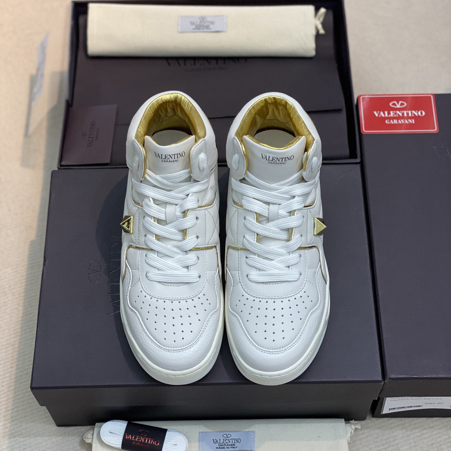 Valenti One Stud Mid-Top Nappa Sneaker - FashionPlug