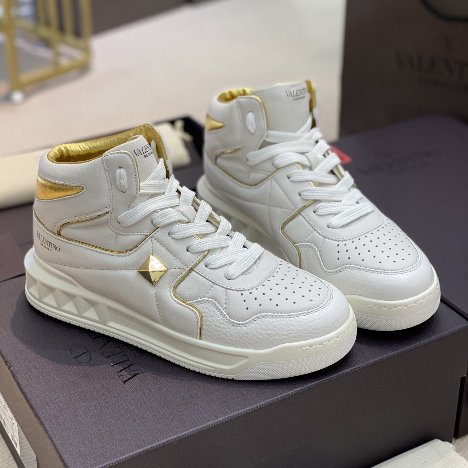 Valenti One Stud Mid-Top Nappa Sneaker - FashionPlug