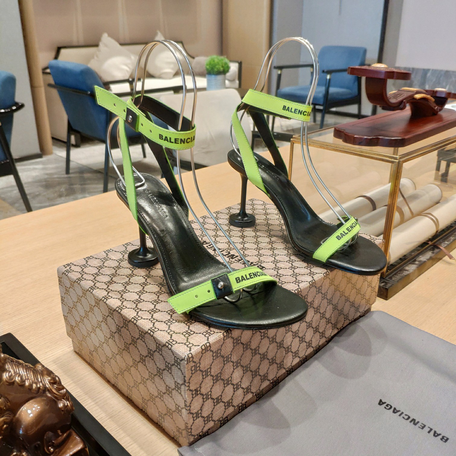 Balenciaga Afterhour 90mm Sandal In Neon Yellow And Black Smooth Calfskin - FashionPlug