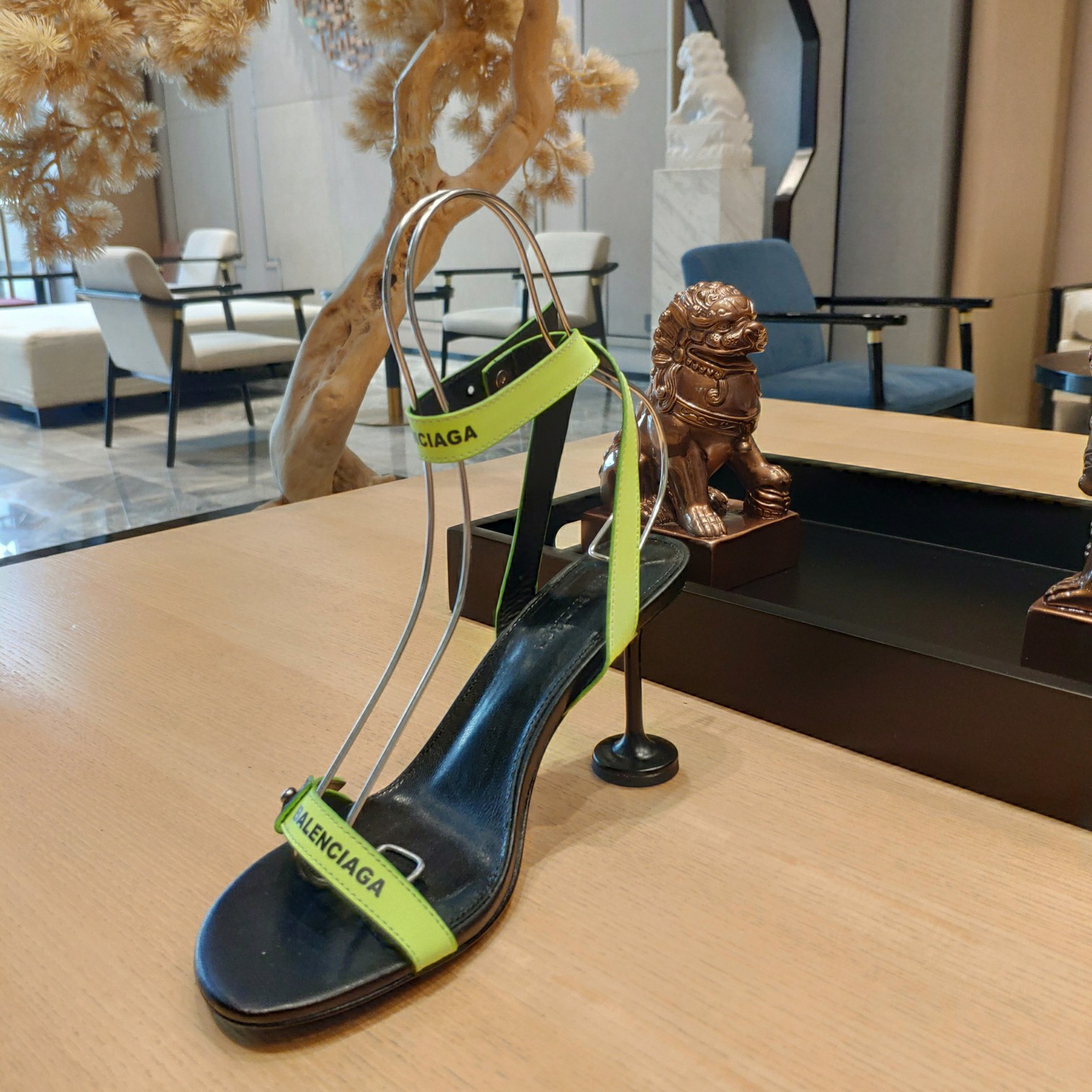 Balenciaga Afterhour 90mm Sandal In Neon Yellow And Black Smooth Calfskin - FashionPlug