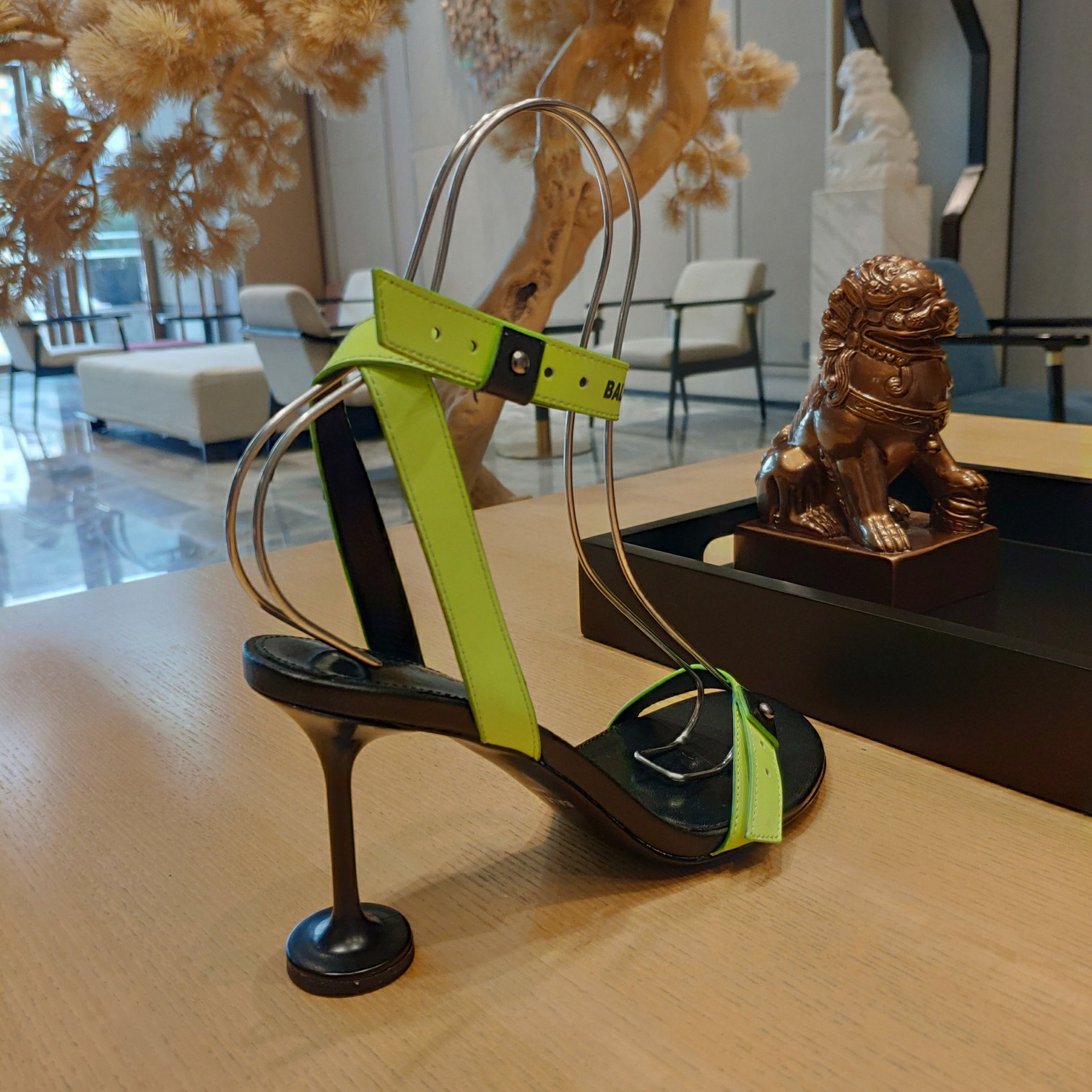 Balenciaga Afterhour 90mm Sandal In Neon Yellow And Black Smooth Calfskin - FashionPlug