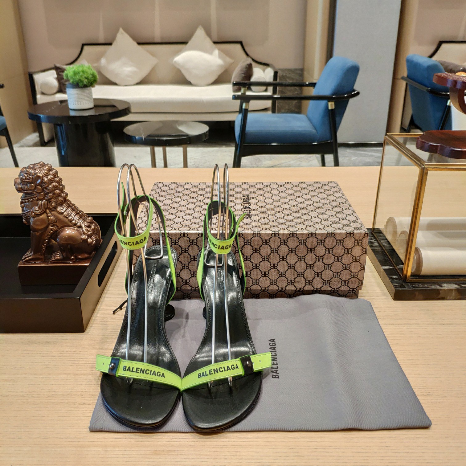 Balenciaga Afterhour 90mm Sandal In Neon Yellow And Black Smooth Calfskin - FashionPlug