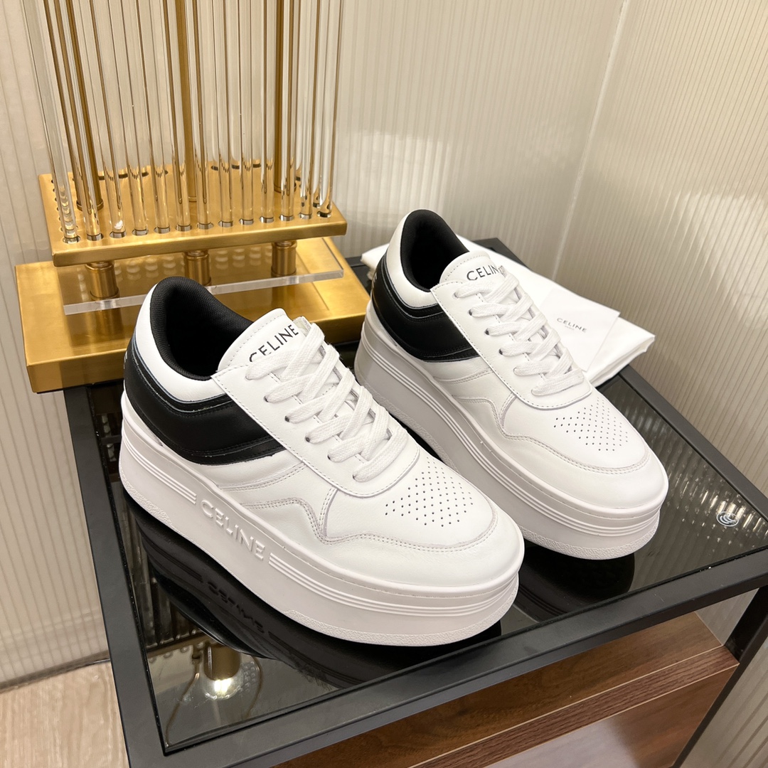 Celine Block Sneakers With Wedge Outsole In Clafskin    - FashionPlug