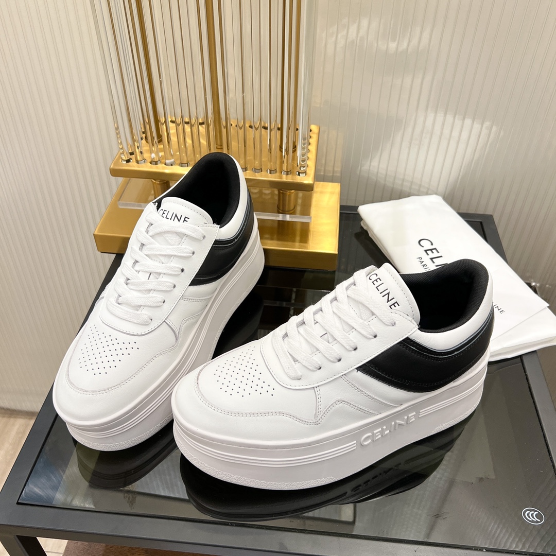 Celine Block Sneakers With Wedge Outsole In Clafskin    - FashionPlug