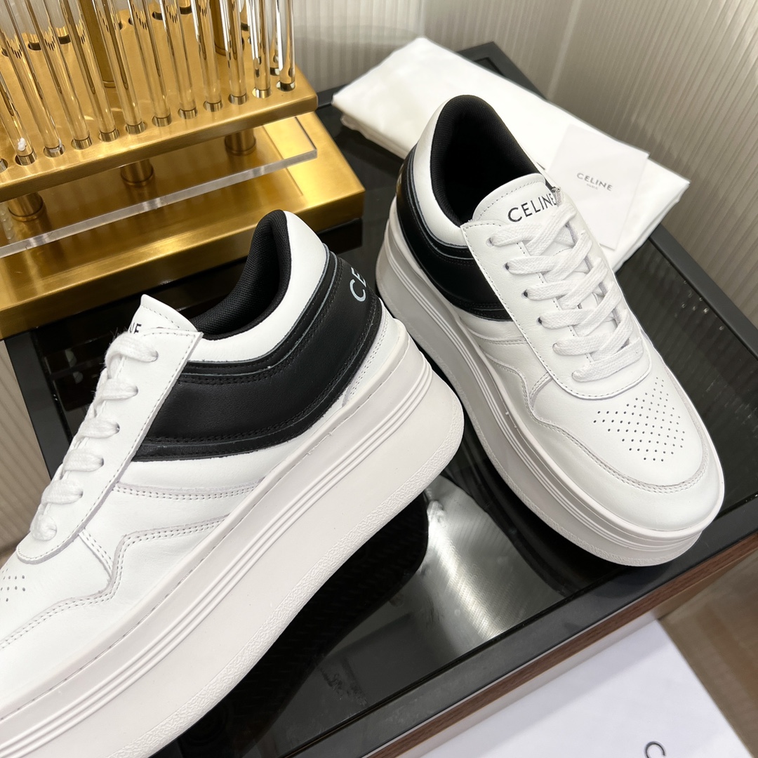 Celine Block Sneakers With Wedge Outsole In Clafskin    - FashionPlug