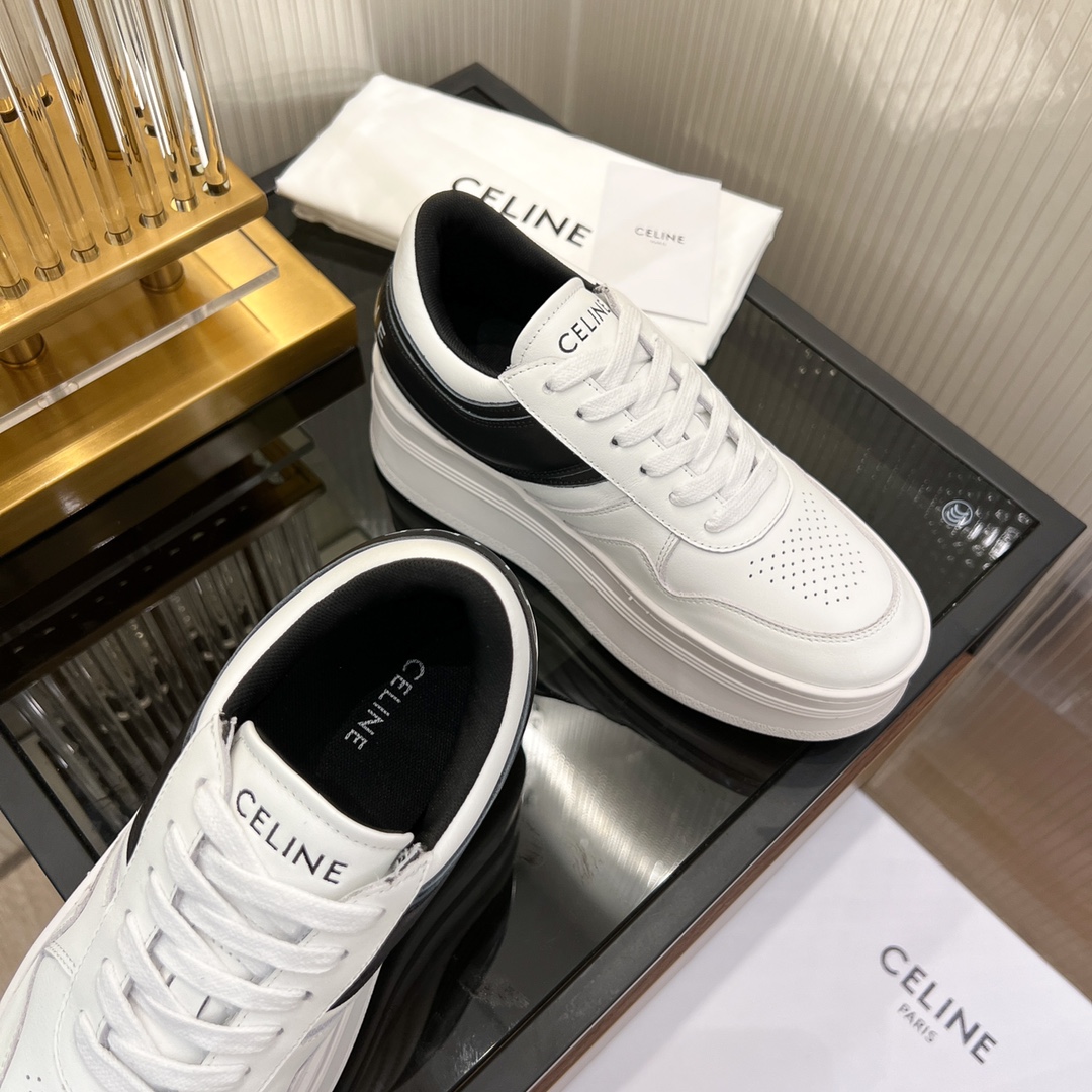 Celine Block Sneakers With Wedge Outsole In Clafskin    - FashionPlug