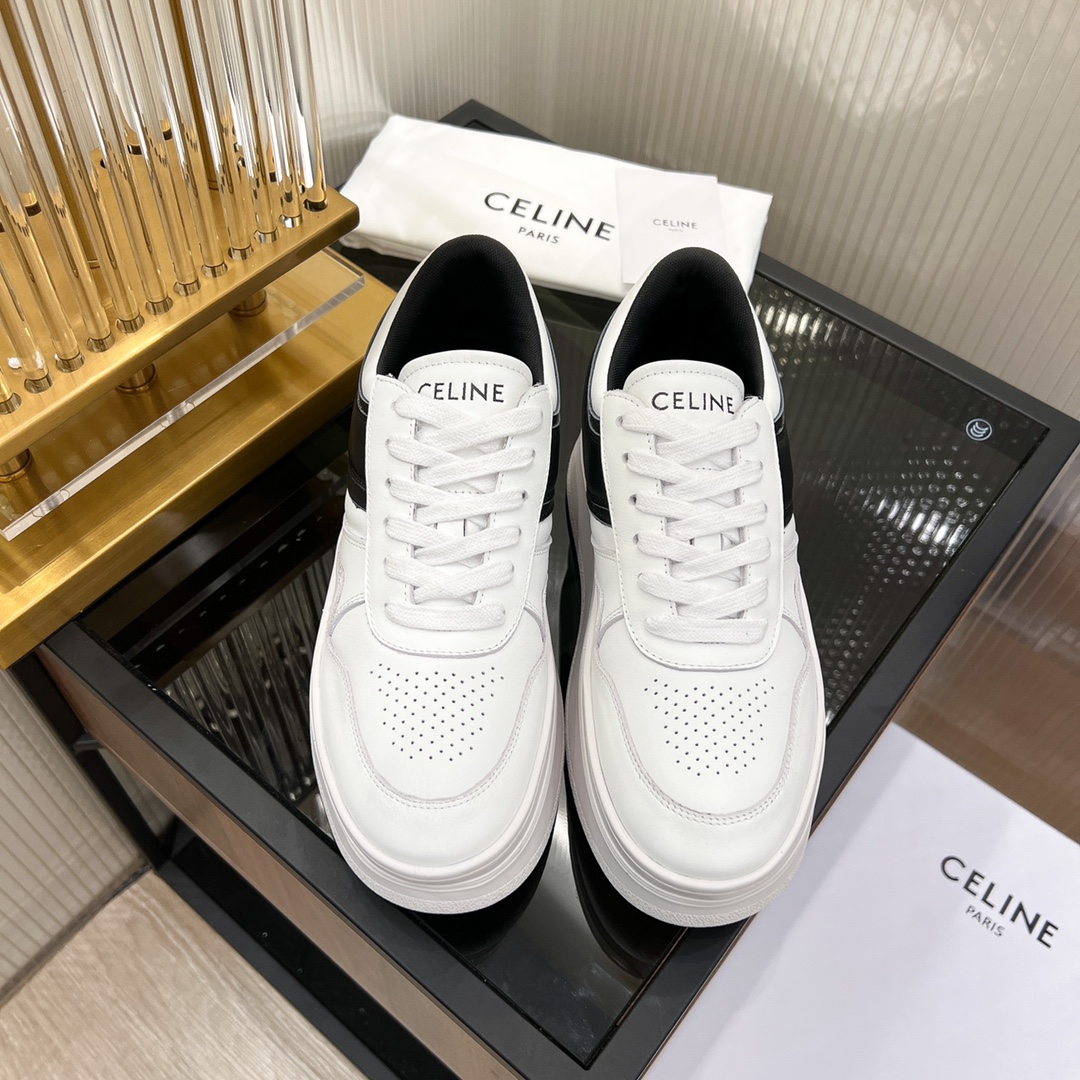 Celine Block Sneakers With Wedge Outsole In Clafskin    - FashionPlug