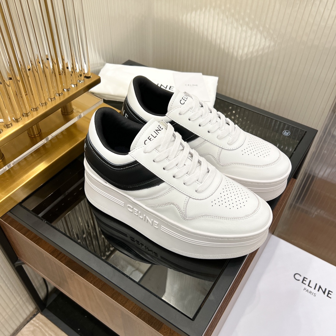 Celine Block Sneakers With Wedge Outsole In Clafskin    - FashionPlug