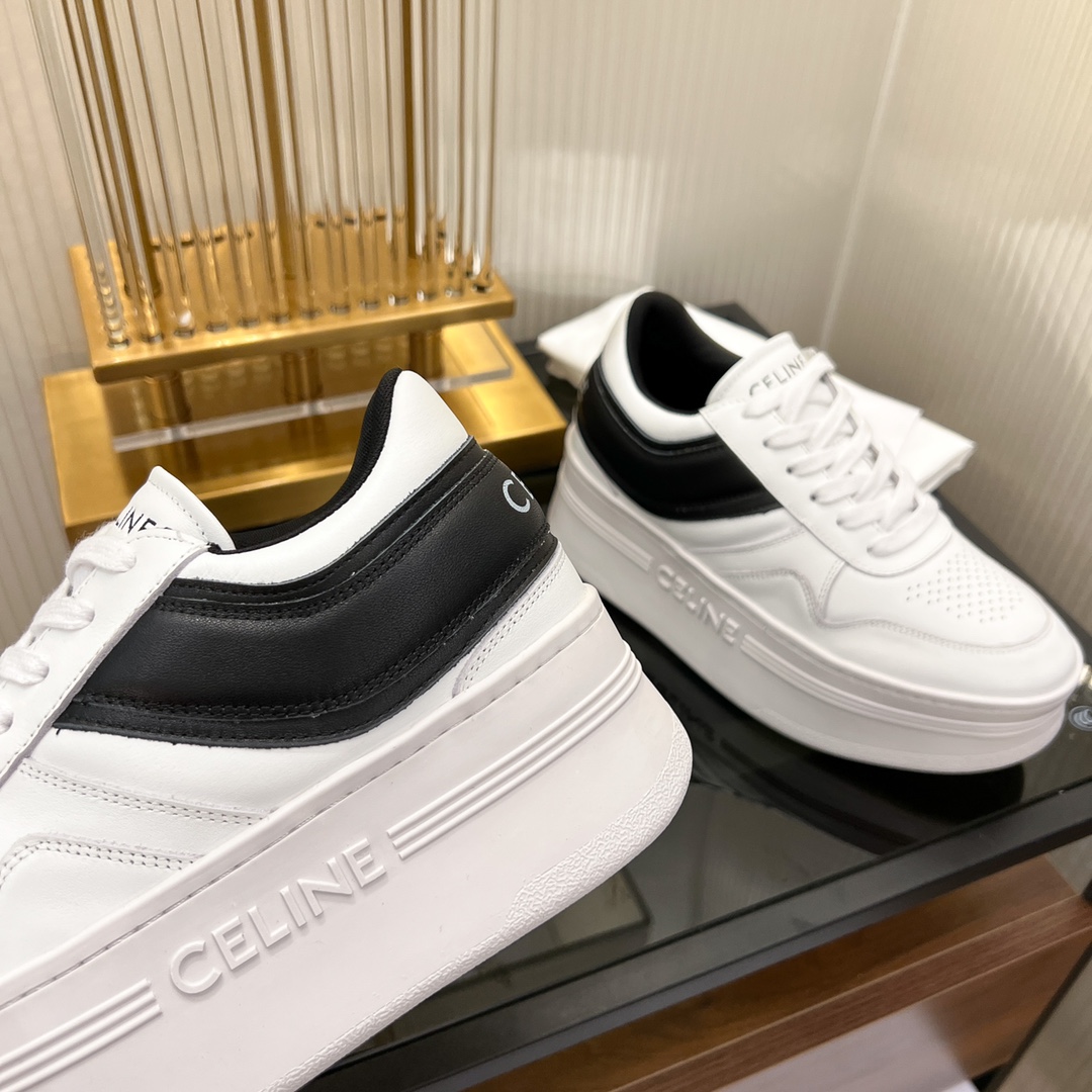 Celine Block Sneakers With Wedge Outsole In Clafskin    - FashionPlug