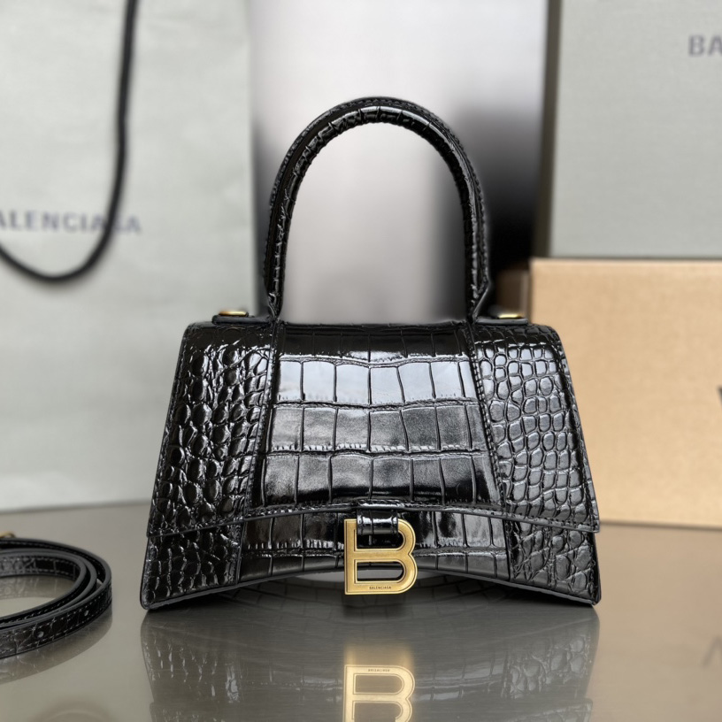 Balenciaga Hourglass Small Handbag In Black  - FashionPlug
