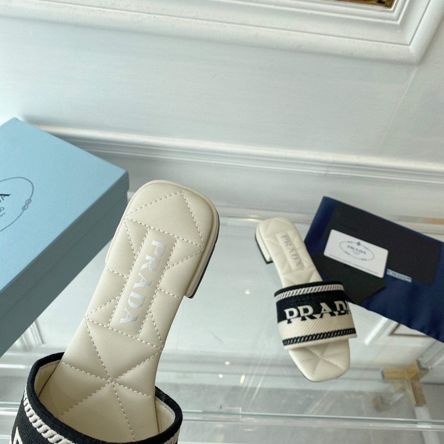 Prada Embroidered Fabric Slides - FashionPlug