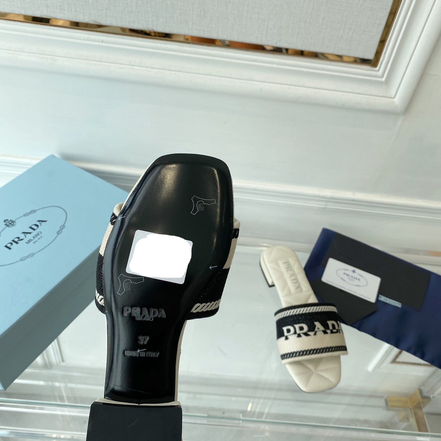 Prada Embroidered Fabric Slides - FashionPlug