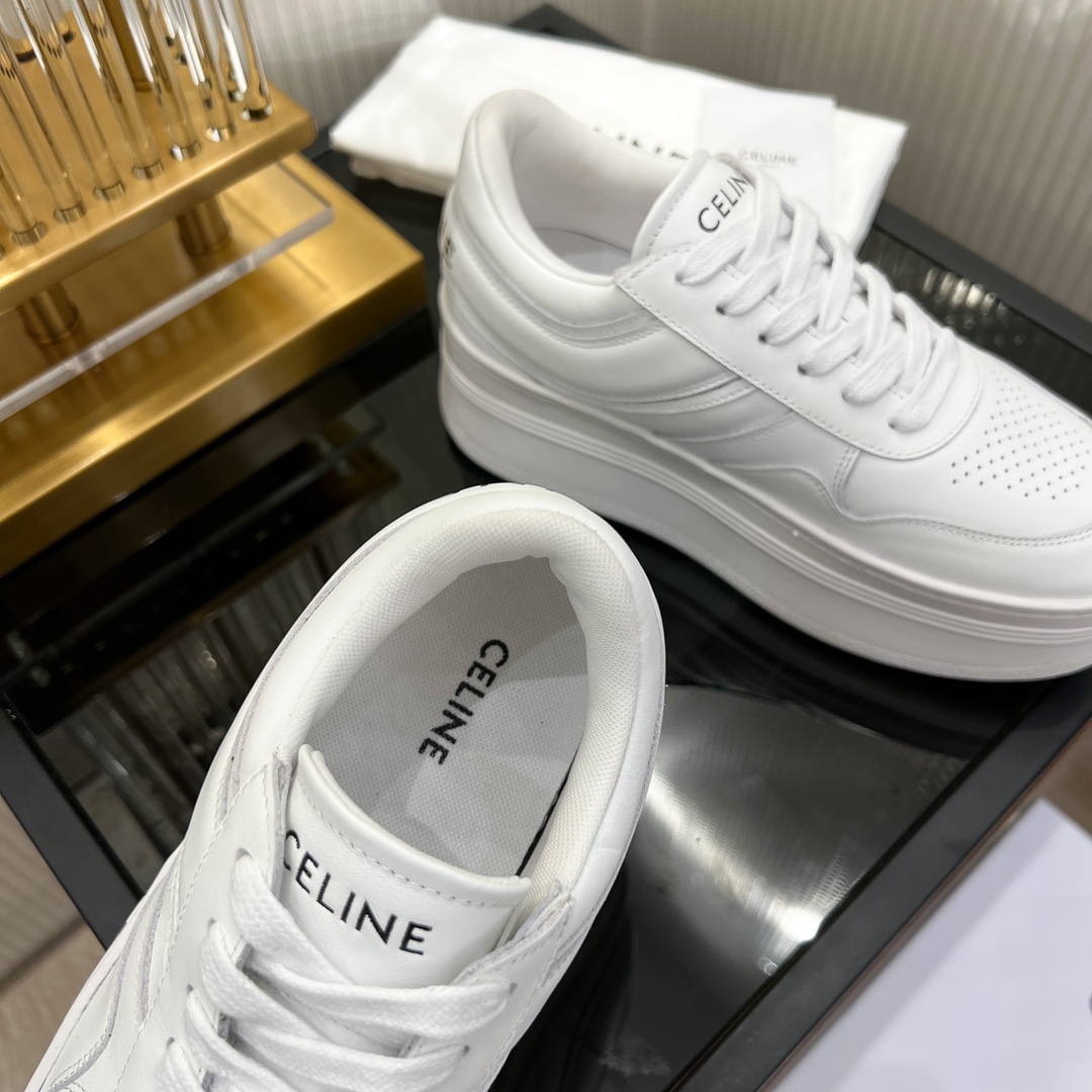 Celine Block Sneakers With Wedge Outsole In Clafskin    - FashionPlug