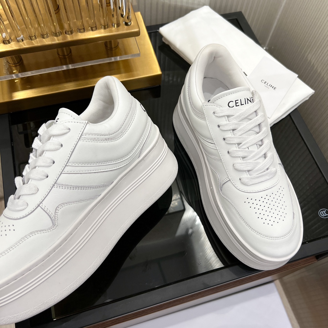 Celine Block Sneakers With Wedge Outsole In Clafskin    - FashionPlug