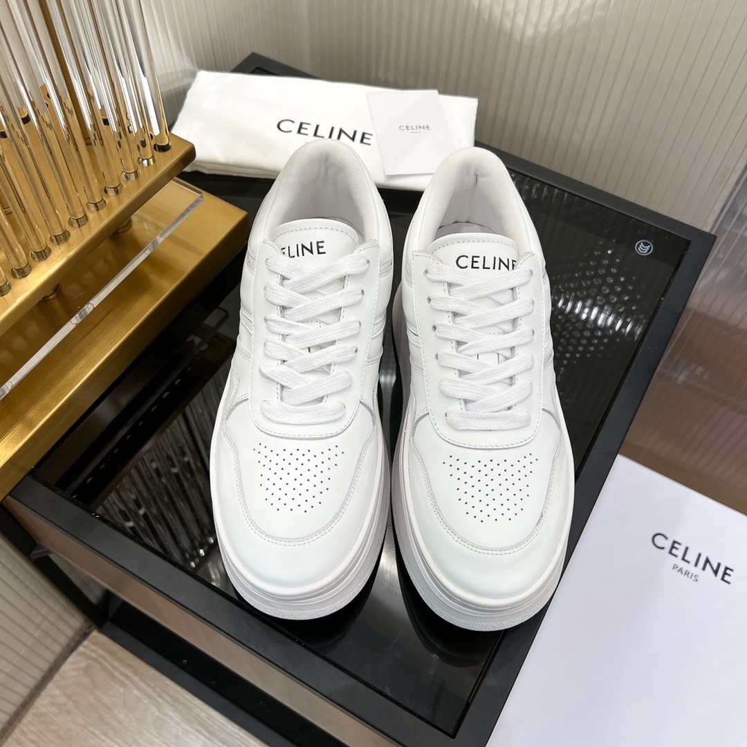 Celine Block Sneakers With Wedge Outsole In Clafskin    - FashionPlug