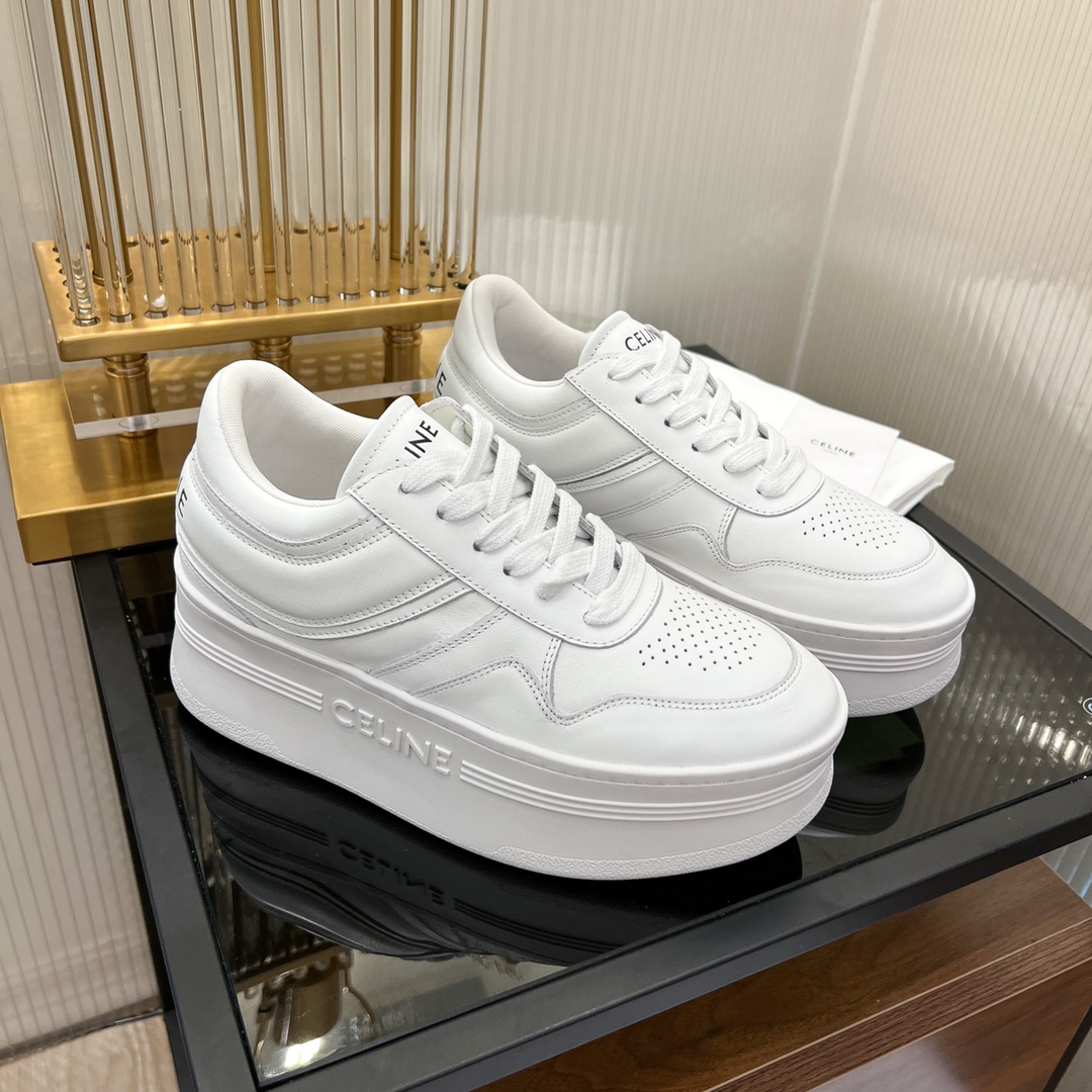 Celine Block Sneakers With Wedge Outsole In Clafskin    - FashionPlug